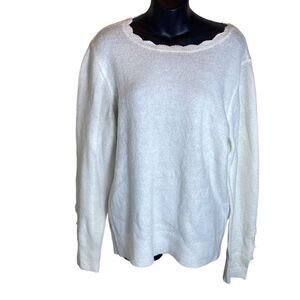 Rachel parcell ivory white knit pullover scalloped sweater pearl sleeve coquette